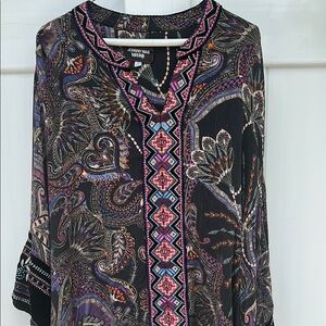 Johnny Was Black Graphic 3/4 Sleeve Blouse